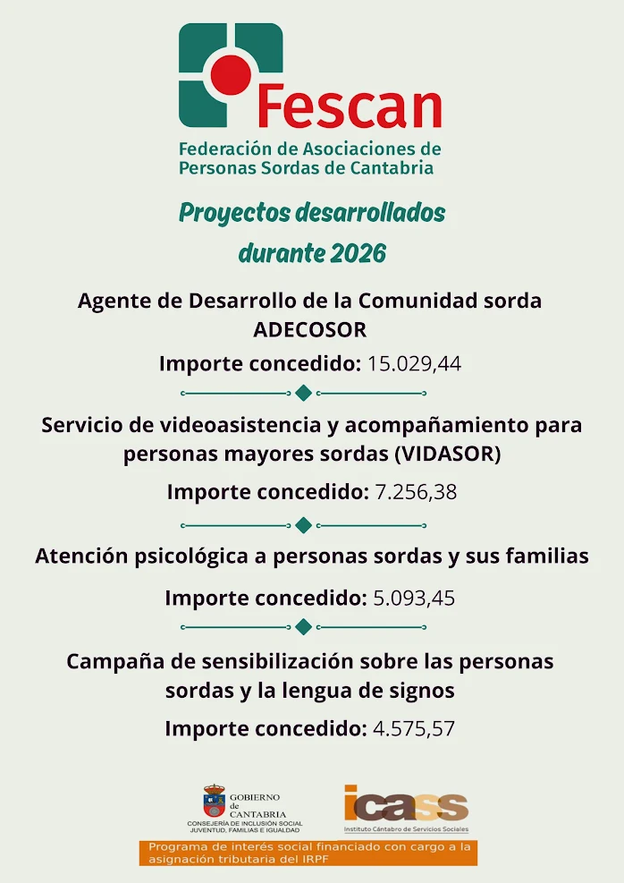 FESCAN PONDRÁ EN MARCHA EN 2026 PROYECTOS FINANCIADOS POR ICASS DE GOBIERNO DE CANTABRIA (0,7% IRPF)